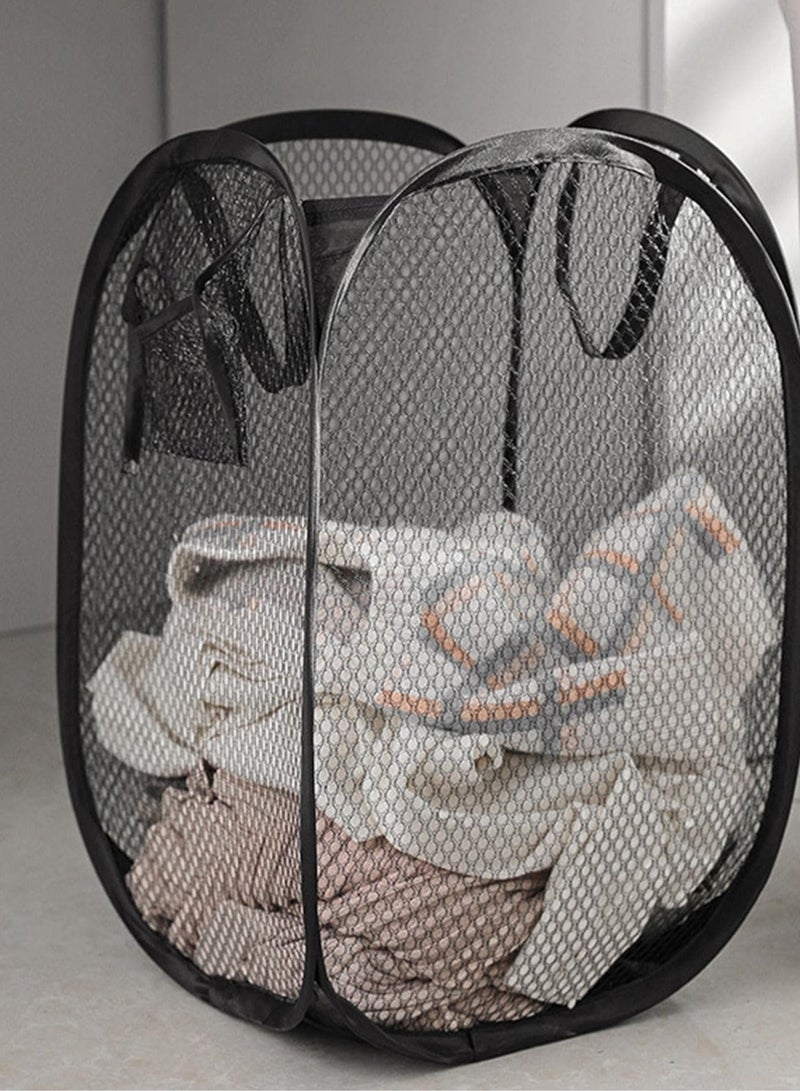 سلة غسيل قابلة للطي من الشبك الأسود بمقابض – سلة ملابس متينة وقابلة للطي بتصميم واسع مع قماش قابل للتنفس وإطار قوي – مثالية لغرفة النوم، الحمام، والسكن الطلابي – هدية مثالية لعيد الفصح، الهالوين وعيد الميلاد - Image 3